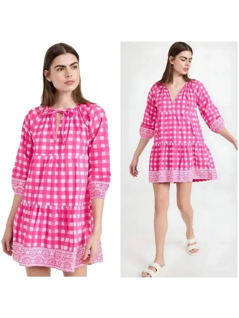 SZ Blockprints Tuckernuck Priya Hot Pink Gingham Check Dress